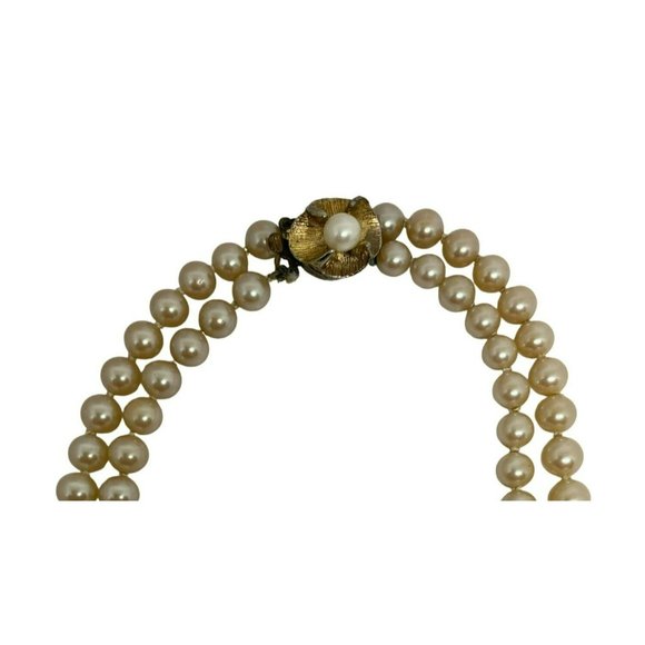 Vintage 1960s Double Stranded Faux Pearl Necklace with Gold tone and Faux Pearl - Picture 2 of 5
